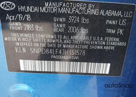 2018 Hyundai Elantra Sel from USA, damaged, VIN 5NPD84LF4JH351578